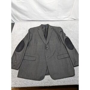 Club Room Mens Blazer 48L Gray Plaid Classic Fit‎ 2 Button Elbow Patches